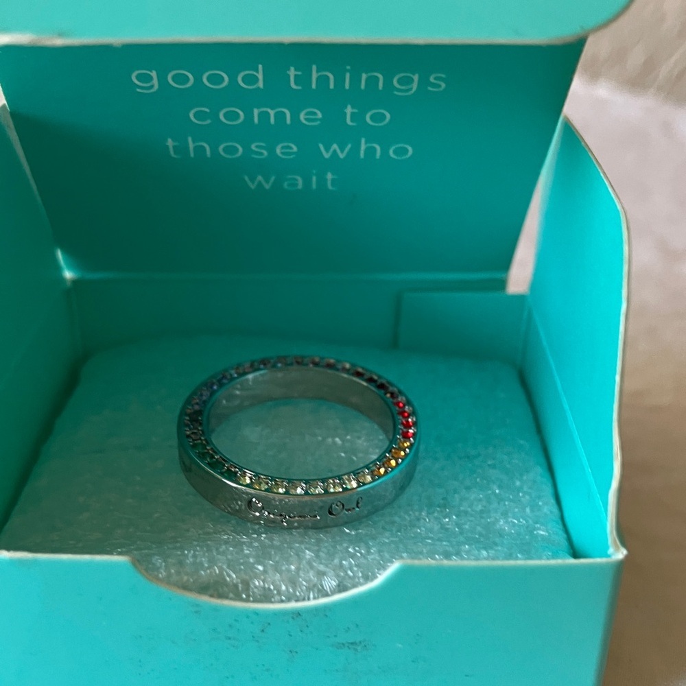 Origami Owl: Silver Tone Rainbow Crystal Ring Pendant - Picture 10 of 11
